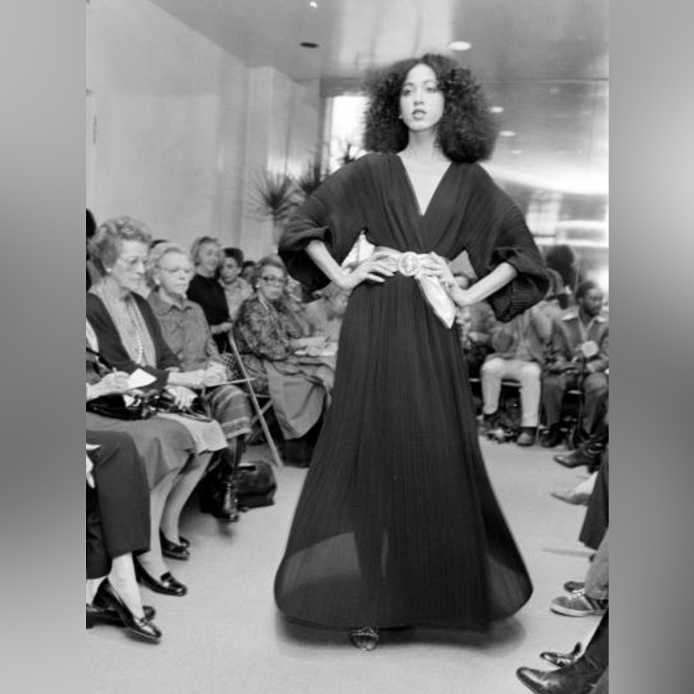 Rare 1978 Halston IV Pleated Black Wrap Dress w/ Balloon Sleeve petite medium M - Picture 5 of 15